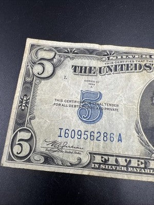 1934 A $5 Five Dollar Silver Certificate Choice VG Very Good Circ