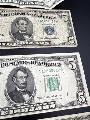 $5 Bill Collectors Lot 2x 1953 $5 Silver Certificate 1950 C FRN & 1963 USN Circ