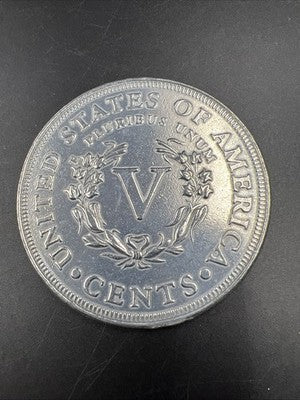 Large 3 Inch Novelty Pewter Coin/Coaster/Paperweight 1885 Liberty V Nickel
