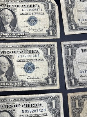 Lot of 10 VERY CIRC 1957 1935 $1 Dollar Silver Certificate Blue Seal Notes #90
