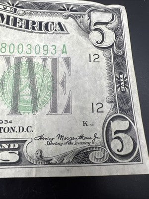 1934 $5 FRN Mule San Francisco District Federal Reserve Note Choice VF Very Fine