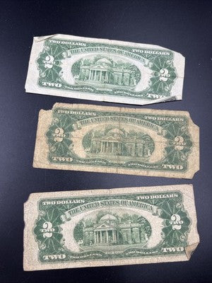 Lot of 3 1928 $2 Two Dollar USN United States Notes Red Seal Very Circ #906