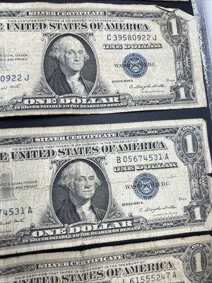 Lot of 10 VERY CIRC 1957 1935 $1 Dollar Silver Certificate Blue Seal Notes #94