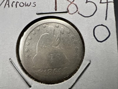 1854 O 25c Liberty Seated Quarter Coin AG / G Details Cleaned