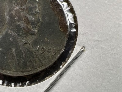 1943 P 1c Lincoln Wheat Cent Steel penny Clipped Planchet error