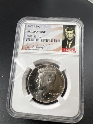 2025 P 50c Kennedy Half Dollar Coin NGC JFK Holder BU Brilliant UNC #196