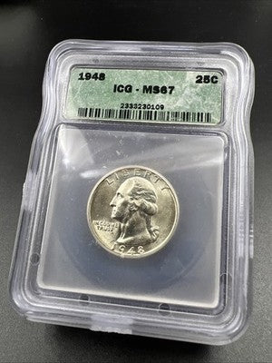 1948 P 25C Washington Quarter Silver Coin MS67 ICG #109