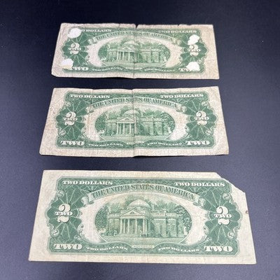 Lot of 3 1928 $2 Two Dollar USN United States Notes Red Seal Very Circ #180