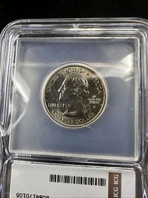 2007 P 25c Wyoming Quarter Coin Struck Thru Grease Error ICG BU #105