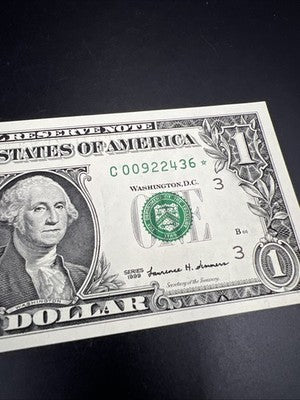 1999 * Star $1 One Dollar Bill FRN Federal Reserve Note CH UNC Neat Serial #36