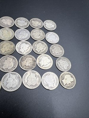 50 Coin Barber 90% Silver Dime Roll Full Rim Good Circ Conditions SK#g