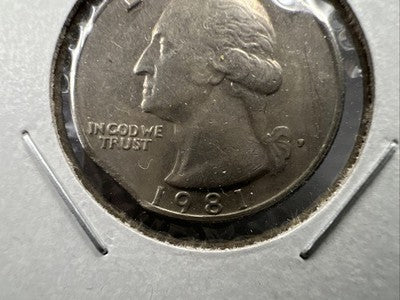 1981 P 25c Washington Quarter Coin Double Clipped Planchet Error