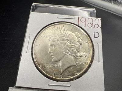 1922 D $1 Peace Silver Dollar Coin UNC Uncirculated Some Toning
