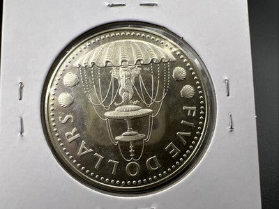 1973 Barbados Proof 5 Five Dollars Silver Coin - Shell Fountain in Bridgetown