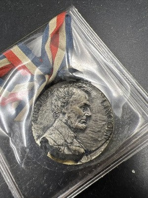 1909 Newark NJ Lincoln Centennial Medal 25 MM Bronze (silvered) With Ribbon SK#C
