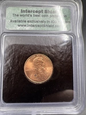 ICG Intercept Shield Sample Slab 2000 D 1c Lincoln Cent Toned in Holder