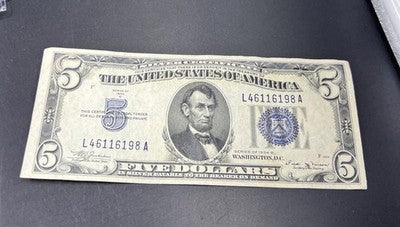 1934 D $5 US Silver Certificate VF Very Fine Circ Neat Serial Number