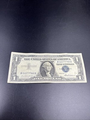 1957 $1 One Dollar US Silver Certificate Blue Seal VF Neat Serial #02277766