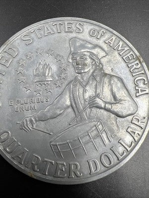 Large 3 Inch Novelty Pewter Coin/Coaster/Paperweight 1976 Quarter Used