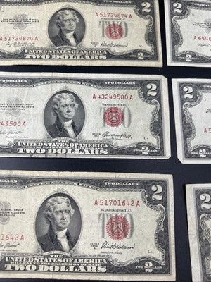 Lot of 10 1953 $2 USN Red Seal Legal Tender Bills VG Very Good + Circ #761