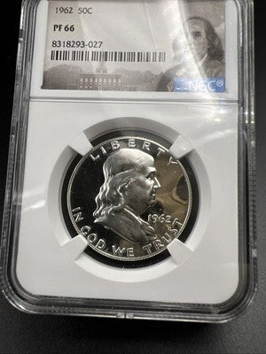 1962 50c Franklin 90% Silver Half Dollar Coin PF66 NGC Nice Coin #027