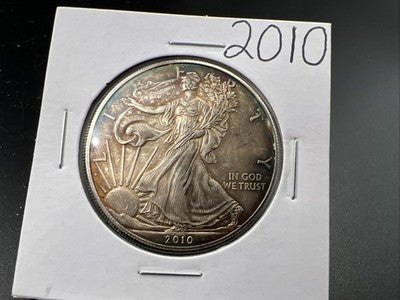 2010 1 Oz ASE American Silver Eagle Coin Neat Toning Toner