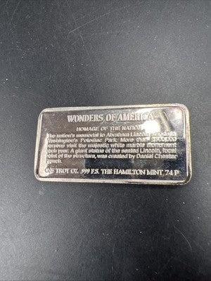 Lincoln Memorial Wonders Of America 1 Oz Silver Bar UNC