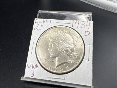 1934 D $1 Peace Silver Dollar Coin VAM 3 Top 50 Variety AU About UNC