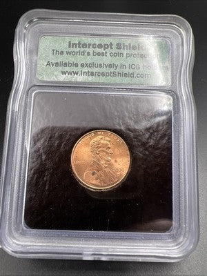 ICG Intercept Shield Sample Slab 2000 D 1c Lincoln Cent Toned in Holder