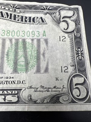 1934 $5 FRN Mule San Francisco District Federal Reserve Note Choice VF Very Fine