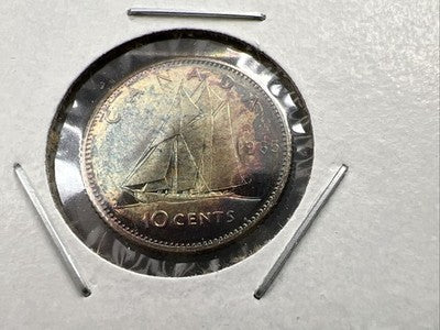 1965 Canada 10 Cents Silver Coin Nice Toning Toner Uncirculated