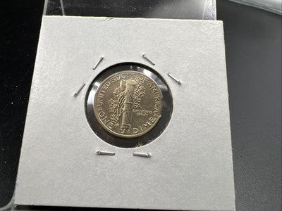 1942 P 10c Mercury Dime Coin Clipped Planchet Error AU