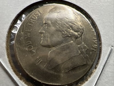 Off Center Broadstrike 1991 P 5c Jefferson Error Nickel XF EF Extra Fine Circ