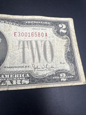 1928 G $2 Two Dollar Legal Tender United States Red Seal Note Very Circ #3001