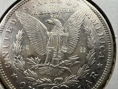 Bearl Tate Masonic Counterstamp on 1891 P $1 Morgan Silver Dollar AU Details