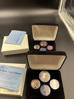 Lot of 2 sets - 8 Barack Obama Colorized US UNC Coins in Boxes SK#b