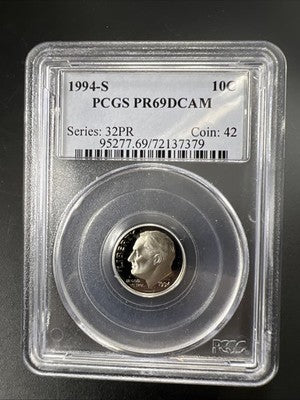 1994 S 10c Roosevelt Dime Coin PCGS PR69 DCAM #79