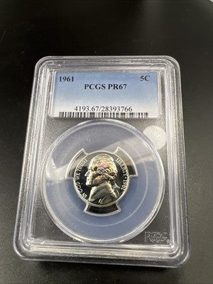 1961 P 5c Jefferson Nickel Proof Coin PCGS PR67 Some toning #6