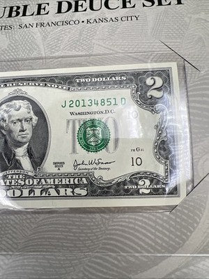Matching Serial #2 2003 A 2009 $2 FRN Federal Reserve Note 2013 Double deuce set
