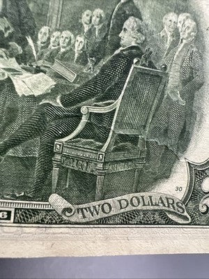 Obstructed Printing Error 1976 $2 Bicentennial Postal Bill Printed Thru String