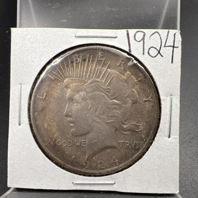1924 $1 Peace Silver Dollar Coin CH XF Neat Toning Toner Circ