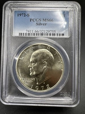 PCGS Certified Gem BU 1972 S $1 Ike Eisenhower 40% Silver Dollar Coin MS66 #755