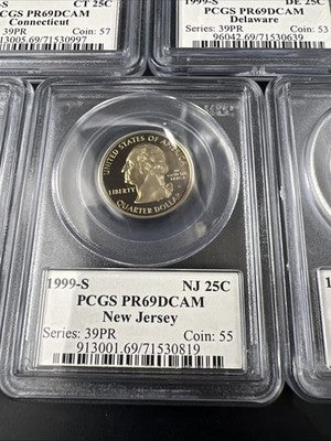 5 Coin 1999 S Proof State Quarters Set PCGS PR69 Georgia Delaware Conn NJ Penn