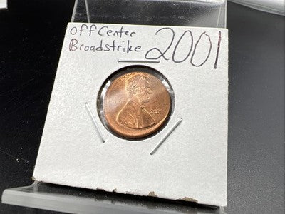 2001 P 1c Lincoln Cent Off Center Broadstrike Error BU UNC RB #a