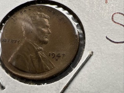 1947 S 1c Lincoln Wheat Cent Penny Broadstrike Error VF Circ