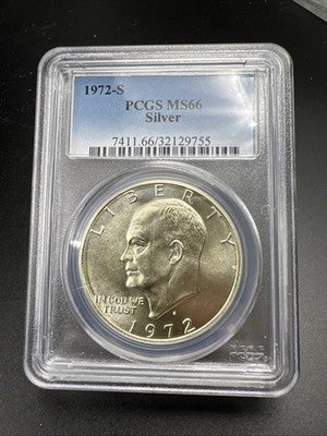 PCGS Certified Gem BU 1972 S $1 Ike Eisenhower 40% Silver Dollar Coin MS66 #755