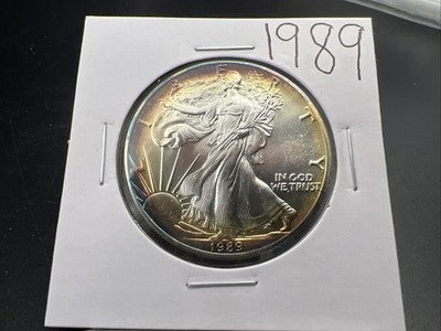 1989 1 Oz ASE American Silver Eagle Coin Gem BU Neat Toning Toner Obverse #26b