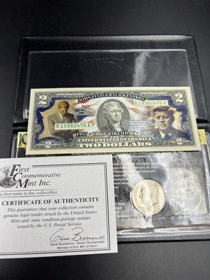 JFK Collection 2017 $2 Colorized Two Dolalr Bill FRN & Kennedy Half Dollar #76