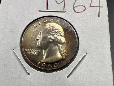 1964 P 25c Washington Silver Quarter Coin CH BU Nice Toning SK#1a