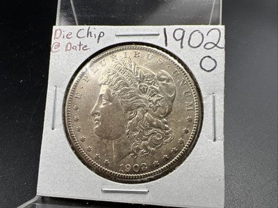 1902 O $1 Morgan Silver Dollar Coin Die Chip Error AU About UNC